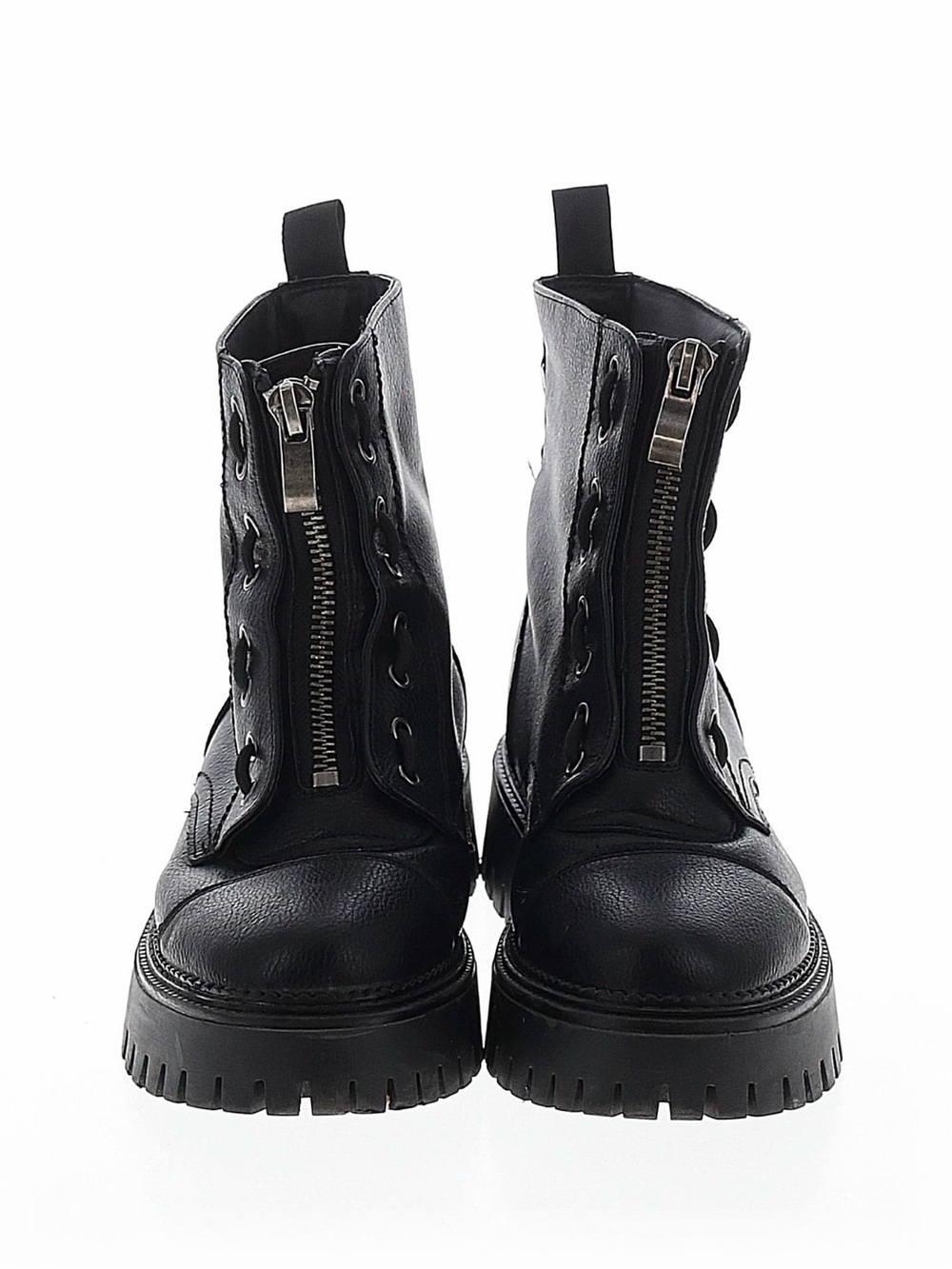 Sincerly Jules Black Lace-Up Combat Boots with Front Zipper